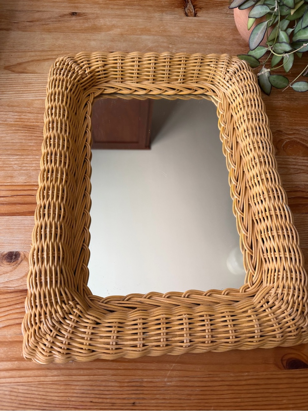 Vintage Wicker Framed Rectangular Mirror